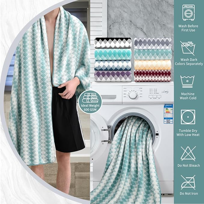 8 Piece Bathroom Towel Set |2 Oversized Bath Towels,2 Hand Towels,4 Washcloths| 600GSM Soft Hotel Towel Set Extra Large Bath Sheet for Bathroom,Highly Absorbent Quick Dry Bath Towel Collections,Teal