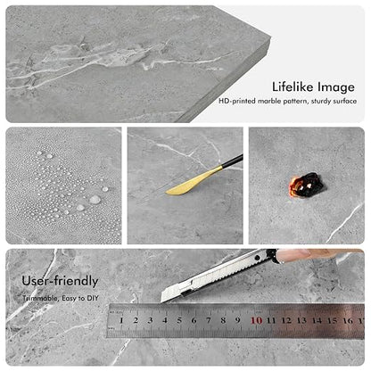30-Pack 12"x12" Marble Peel and Stick Floor Tiles Waterproof Self Adhesive Vinyl DIY Flooring for Bedroom, Bathroom, Kitchen, RV, Cover 30 Sq. Ft, Grey Marble