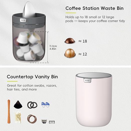 EKO Fandy 0.58 Gal/2.2L Mini Trash Can with Lid, Swing-Top Desktop Trash Can for Bathroom, Countertop, Vanity, Desk or Office, Small Garbage Bin (Pink) (Pack of 12)