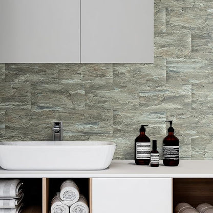 AULIGET 20-Piece Apache Brown Rock Peel and Stick Backsplash Wall Tiles, 6" x 12" PVC Faux Stone Stick on Tiles Backsplash Kitchen