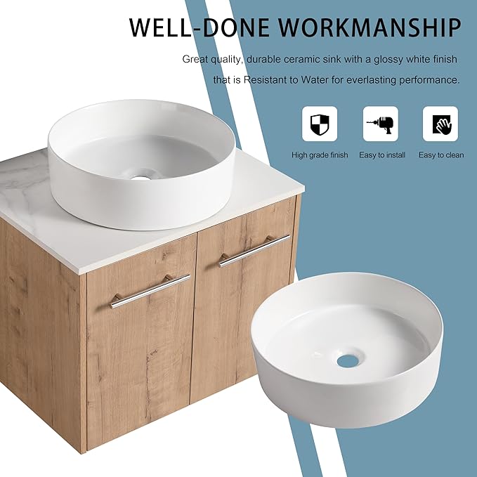 24" Floating Vanity with Sink, 24 Inch Bathroom Vanity with Sink, Modern Plywood Floating Cabinet with Sintered Stone Countertop and White Ceramic Basin, Soft Close Doors