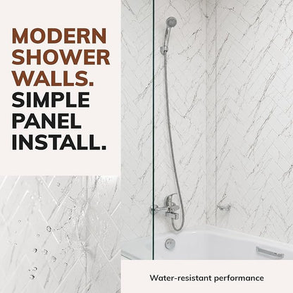 From Plain To Beautiful In Hours 133-640-HERR-KIT Herringbone Tile - Tub and Shower Wall Panels Surround (Covers/ 96 sq. ft.), Marble, 1 Piece