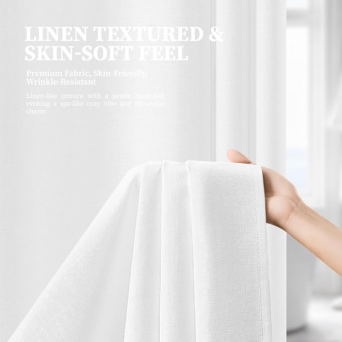 54x81 Ringless Linen Textured Shower Curtain with Snap in Liner, White | Narrow Long Size, 3 in 1 Shower Curtain, Removable Liner, Waterproof & Washable, Mesh Top Window, Durable Fabric, Easy Setup