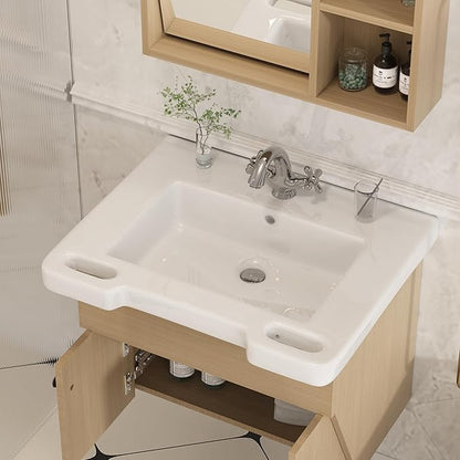 24" Floating Vanity ADA Compliant Modern Wall-Mount Small Bathroom Vanity with Ceramics Sink Modern Hand & Mirror Cabinet Combo with Two Doors for Elderly, Seniors, Handicap & Disabled