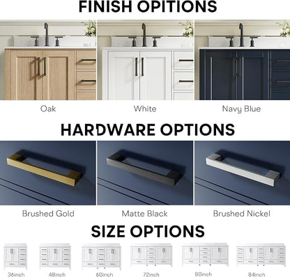 80-Inch Bathroom Vanity with Sink, 4 Soft-Close Doors and 6 Soft-Close Drawers, Bathroom Freestanding Vanity with Cultured Marble Countertop, Navy Blue Vanity with Matte Black Handles