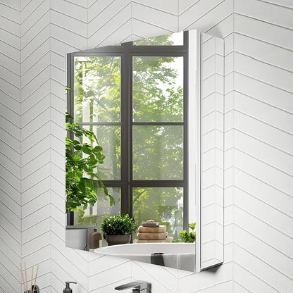 20x24 Inch Recessed Medicine Cabinet with Mirror, Aluminum Medicine Cabinet Mirror, Recessed or Surface Mount with 2 Adjustable Shelves Storage Organizer, Pre-Assembled Door, Soft-Closed System