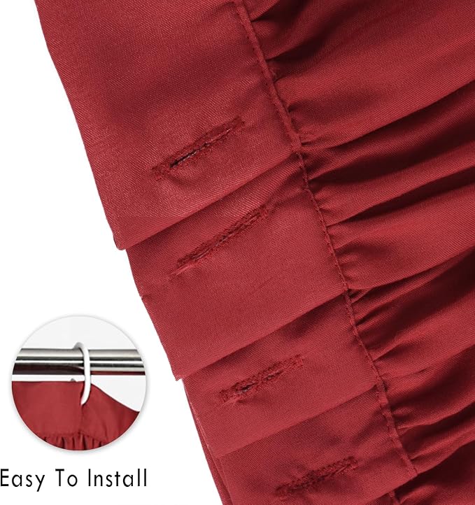 Homechoice Decor Burgundy Ruffle Shower Curtain, Vintage Handcrafted Bow Tie Bath Curtain for Master Bathroom, Ruched Microfiber Bathroom Curtain with 12 Buttonholes, 72" W x 72" H (LQ-10)
