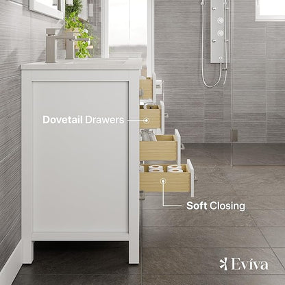 Eviva London 48 in. White Double Sink Bath Vanity with Carrara Quartz Top and Undermount Porcelain Sinks