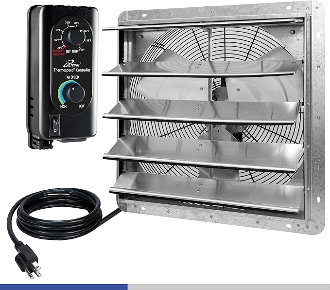 iLiving 20" & 18" Wall Mounted Shutter Exhaust Fans, Automatic Shutter, Thermostat & Variable Speed Controller