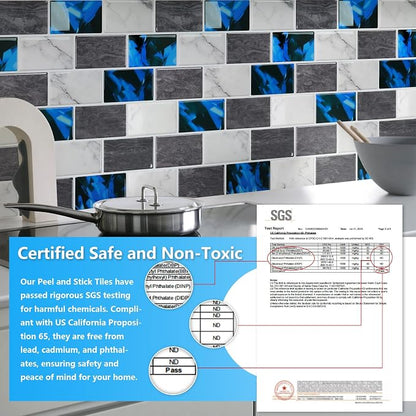 STICKGOO Subway Tile Peel and Stick Backsplash, Thicker Design 12" x 12" Stick on Backsplash Tiles for Kitchen, Bathroom, Wall Tile (10 Sheets, Blue Grey)