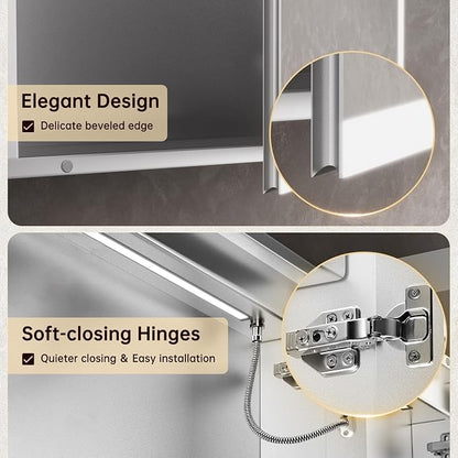 30"x32" Medicine Cabinet Mirror, LED Lighted Medicine Cabinet with Electrical Outlet＆USB, Anti-Fog, 3 Colors Temperature Stepless Dimmable, Aluminum Cabinet for Storage and Mordern Decor