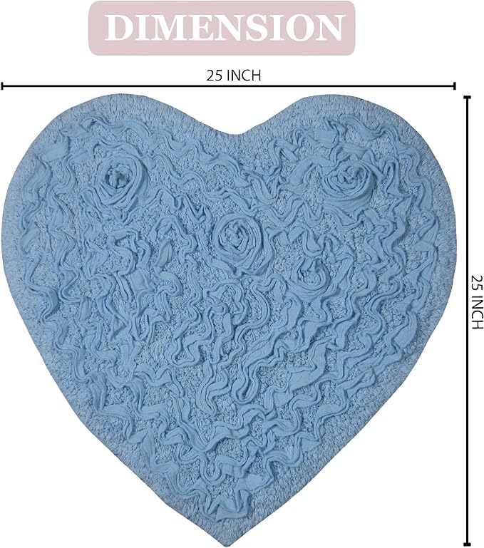 Home Weavers Bell Flower Collection 100% Cotton Tufted Bath Rugs, Extra Soft and Absorbent Bath Rugs, Non-Slip Bath Mats, Machine Washable, Bath Mats for Bathroom Floor, 25"x25" Heart, Sky Blue
