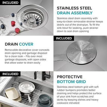 KRAUS Kore ADA Workstation 32-inch Undermount 16 Gauge Stainless Steel Kitchen Sink, Single Bowl Kitchen Sink with Accessories, KWU110-32/5.5