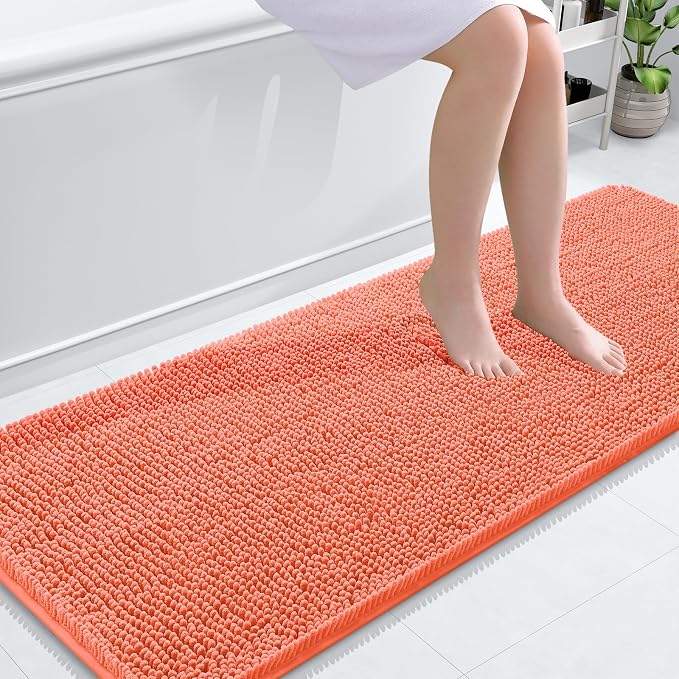 OLANLY Bathroom Runner Rugs 59x24, Extra Soft Absorbent Chenille Bath Rugs | Coral, Quick-Drying Rubber Backing, Machine Washable Long Bath Mat for Bathroom Floor, Tub and Shower, Home Decor Accessories