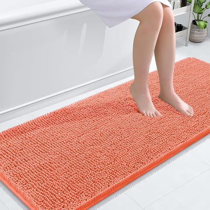 OLANLY Bathroom Runner Rugs 59x24, Extra Soft Absorbent Chenille Bath Rugs | Coral, Quick-Drying Rubber Backing, Machine Washable Long Bath Mat for Bathroom Floor, Tub and Shower, Home Decor Accessories