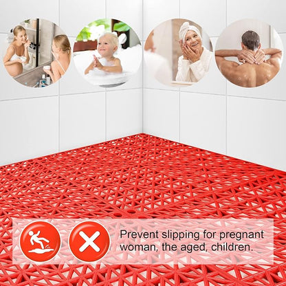 Modular Interlocking Cushion 12 Pack 11.8" x 11.8" Rubber Floor Tiles Non-Slip Splicing Drainage Mats for Deck, Pool, Outdoor Shower, Patio, Balcony, Indoor Bathroom, Kitchen, Yard (Red)