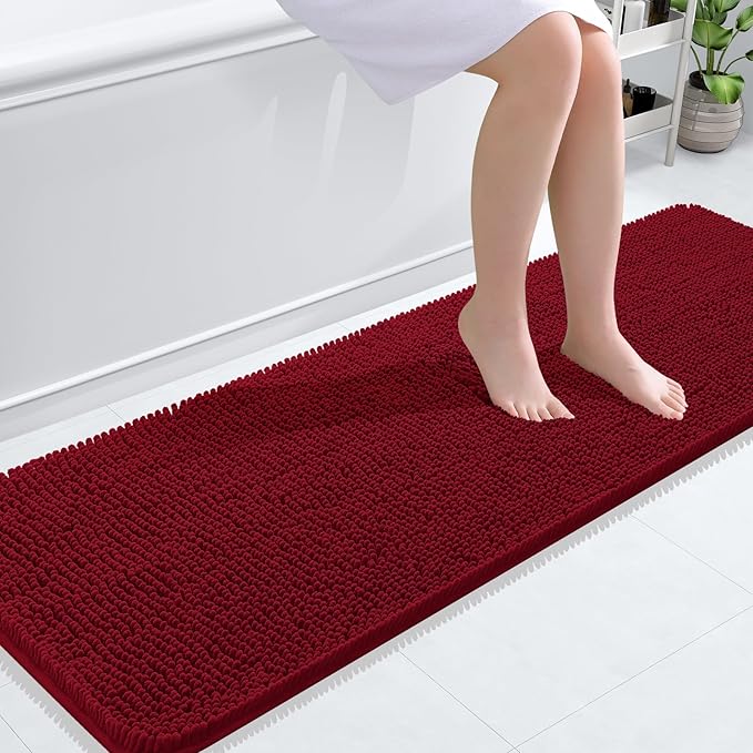 OLANLY Bathroom Runner Rugs 59x20, Extra Soft Absorbent Chenille Bath Rugs | Red, Quick-Drying Rubber Backing, Machine Washable Long Bath Mat for Bathroom Floor, Tub and Shower, Home Decor Accessories