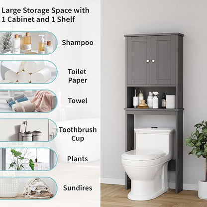 Shintenchi Over The Toilet Storage Cabinet, Bathroom Shelf Organizer with Anti-Tip Device Small Freestanding Space Saver with Adjustable Shelf, Gray