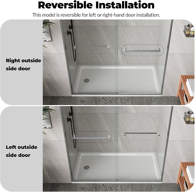 Double Sliding Shower Door 44-48 Inch W×72 Inch H Framed – Brushed Silver Aluminum Frame Bypass Shower Door with 8mm Tempered Glass, Easy Clean Coating for Bathroom