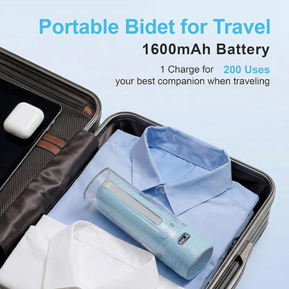 Electric Portable Bidet for Travel & Outdoor Camping, Sky Blue | Pocket size whisper-quiet handheld sprayer 3 pressure modes 1600mAh Long-lasting Battery USB-C Rechargable IPX7 Waterproof