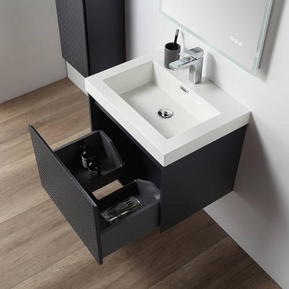 Blossom Modern 24 Inch Bathroom Vanity with Sink & Modular Side Cabinet - Solid Wood Floating Vanity in Night Blue - Space Saving Narrow Depth - Multi-Stage Finish Wall Mount Design