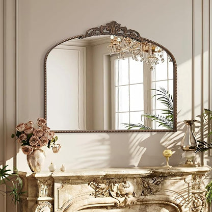 Micasso Vintage Bronze Wall Mirror: 40"x29" Baroque Antique Arched Mirror | Traditional Ornate French Decorative Mirror for Bedroom/Bathroom/Fireplace/Entryway/Hallway/Dresser/Vanity/Mantel/Nightstand