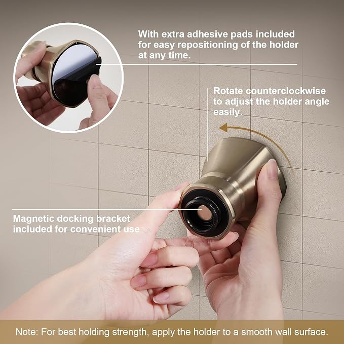 Handheld Shower Head with Magnetic Docking System | 9-Function High Pressure Detachable Shower Head with Remote Dock, 5-inch Champagne Gold Showerhead, 72 Inch Hose, SH180-CB-D