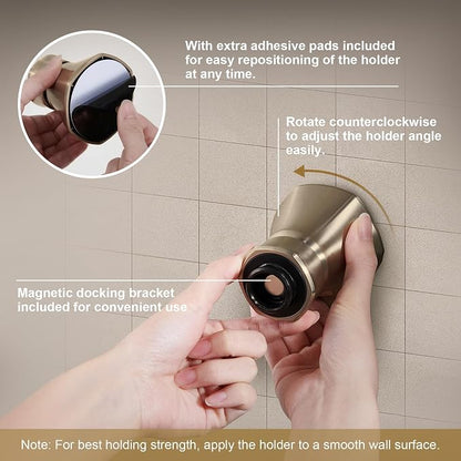 Handheld Shower Head with Magnetic Docking System | 9-Function High Pressure Detachable Shower Head with Remote Dock, 5-inch Champagne Gold Showerhead, 72 Inch Hose, SH180-CB-D