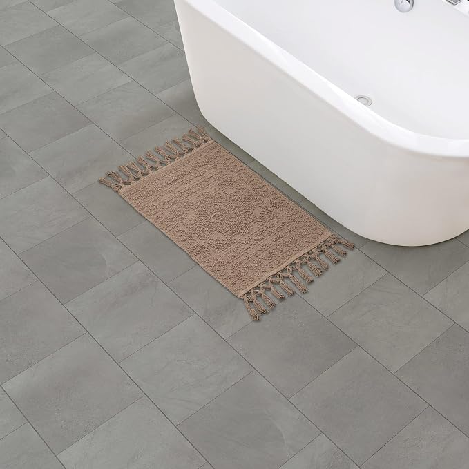 French Connection Nellore Bathroom Rugs, Woven and Beaded Bathroom Mats, Durable Non-Slip Bath Rugs, Thick BathMats, 17'' x 28'', Light Brown (FCB020920)