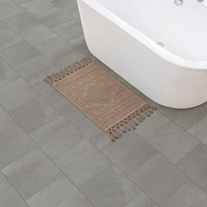 French Connection Nellore Bathroom Rugs, Woven and Beaded Bathroom Mats, Durable Non-Slip Bath Rugs, Thick BathMats, 17'' x 28'', Light Brown (FCB020920)