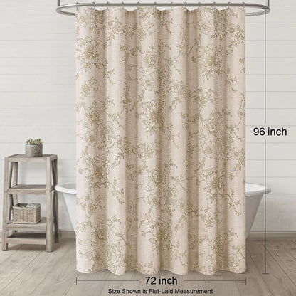 Farmhouse Floral Linen Shower Curtain, Vintage Beige Pattern Rustic Shower Curtains for Bathroom, Tan Taupe,72x96