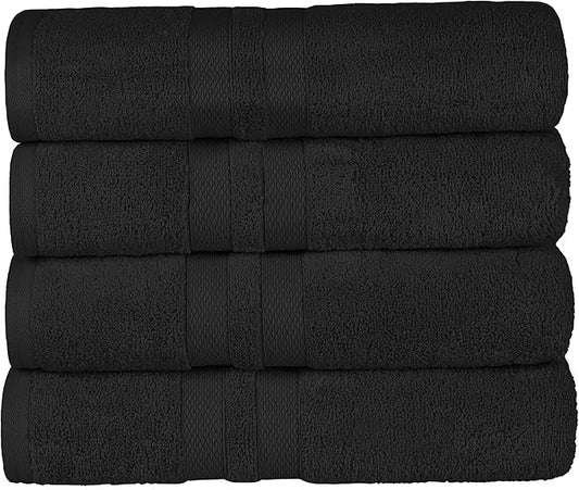 Superior Ultra-Soft 4-Piece Cotton Bath Towel Set, Home Essentials Includes 4 Bath Towels, Absorbent Towels for Daily Use, Guest/Master Bathroom Decor, Shower Basics, Quick Dry - Black