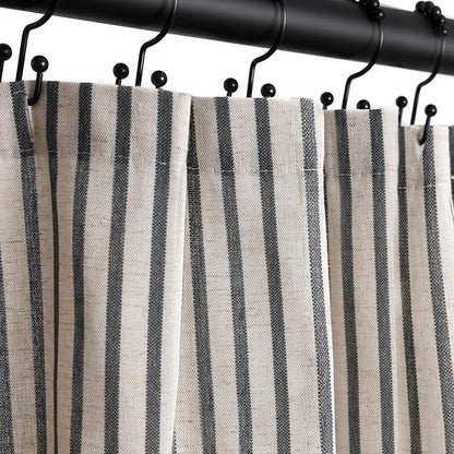 Farmhouse Striped Shower Curtain - Extra Long 72x84 Inches, Linen Blend Fabric, Breathable & Machine Washable, Rustic Black for Bathroom Decor (Hooks/Liner Not Included)