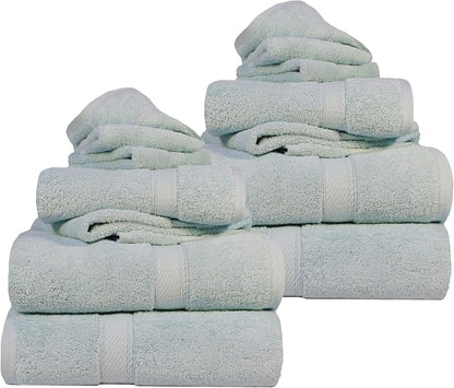 SUPERIOR Egyptian Cotton Ultra Plush & Absorbent, 12 Piece Set, Sea Foam | Heavyweight 12 Pc Egyptian Cotton Towel Set Includes 4 Bath Towels 4 Hand Towels 4 Washcloths Decorative Rope Border
