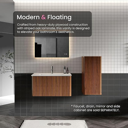 30" Bathroom Vanity with Sink, Modern Floating Vanity with Push Open Soft Close Drawer, Large Storage for Small Space, Walnut, Fully Assembled - Camellia Collection