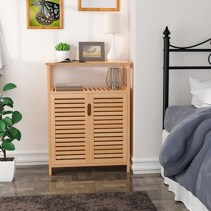 Bathroom Storage Cabinet, Freestanding Floor Cabinet with 2 Doors and Top Shelf for Kitchen, Entryway, Living Room