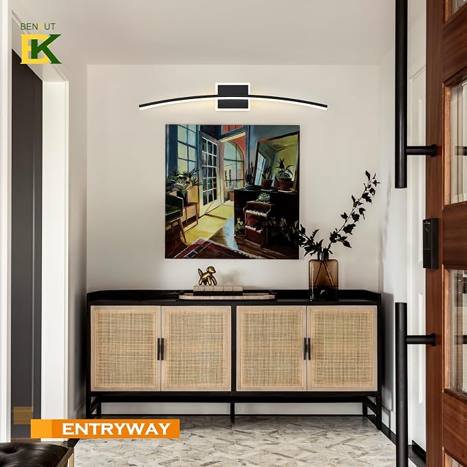 Benkut Modern LED Wall Sconce Black LED Bathroom Light Fixtures Over Mirror Wall Lighting for Bathroom, Dimmable Long Vanity Light for Bathroom Living Dining Room(5CCT 31.5Inch)