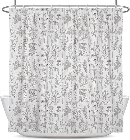 Coxila Vintage Floral Shower Curtain Black and White Flower Retro Rustic Country Farmhouse Grey Gray Cute Antique Spring Plant Botanical Cottagecore Bathroom 60x72 Inch Polyester Fabric 12 Pack Hooks