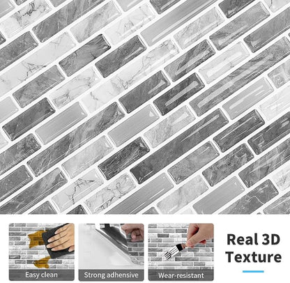 URCOLOR 10-Sheet Kitchen Backsplash Tiles Peel and Stick, 12”×12” Self Adhesive Wall Tile for Bathroom, Brushed Silver Gray