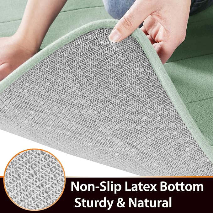 Yimobra Memory Foam Bath Mat, Super Soft Absorbent Bathroom Rug Non Slip, Quick Dry, Machine Washable Floor Carpet for Tub Shower, Home Decor Accessories, 24x17, Pale Green