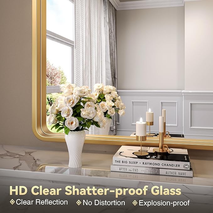 Brightify Gold Bathroom Mirror for Wall, 22x30 Inch Rectangular Gold Metal Framed Mirror, Modern Wall Mounted Vanity Mirror for Bathroom, Vertical or Horizontal