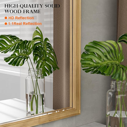 WallBeyond 24" x 36" Natural Wood Mirror for Wall Mounted, Rustic Wood Frame Wall Mirrors Decorative for Living Room or Bathroom Mirror (Natural Color)