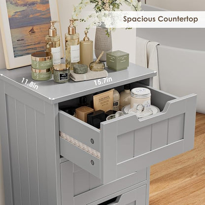 FOTOSOK Bathroom Cabinet, Bathroom Storage Cabinet with 5 Drawers, Grey | Narrow Bathroom Storage with Cut-Out Handles, 11.8” x 15.7” x 40.1”, Slim & Small Floor Cabinet for Laundry/Hallway