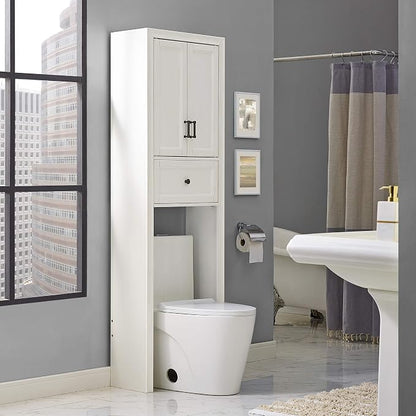 Crosley Furniture Tara Over The Toilet Storage Cabinet and Bathroom Organizer with a Drawer and Shelves, Vintage White