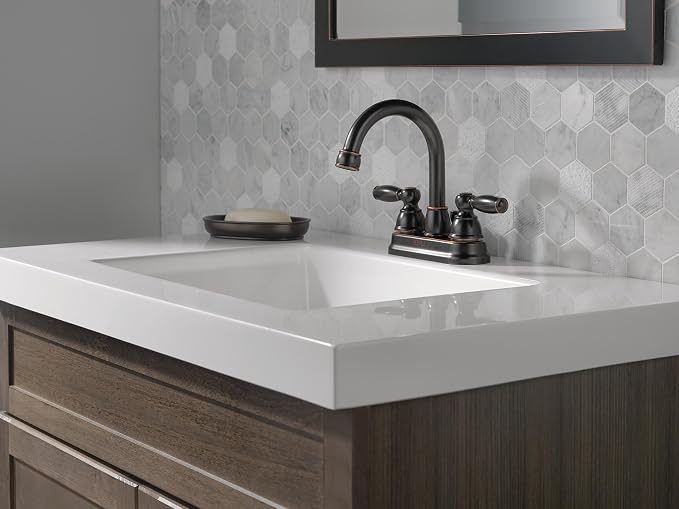Peerless Claymore Centerset Bathroom Faucet, Oil Rubbed Bronze Bathroom Sink Faucet, 2 Handle Bathroom Faucet, Pop-Up Drain Assembly, Oil Rubbed Bronze P299685LF-OB