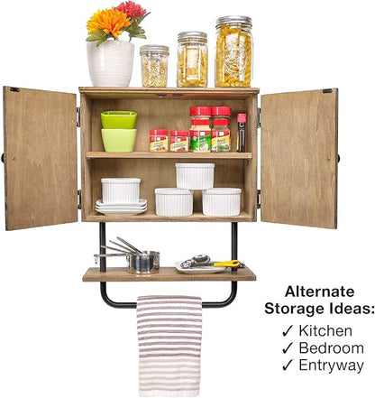 EXCELLO GLOBAL PRODUCTS 17x21'' Barndoor Bathroom Wall Cabinet, Space Saver Storage Cabinet Kitchen Medicine Cabinet with Adjustable Shelf and Towel Bar, Brown