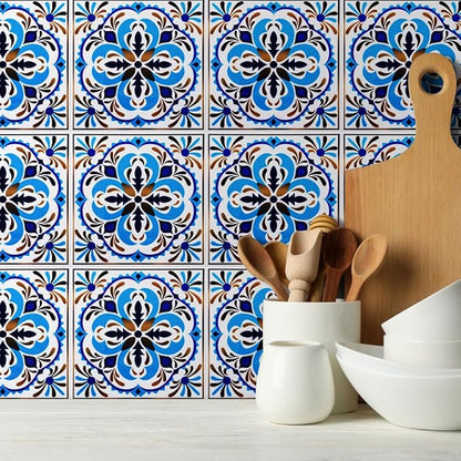 DICOFUN 32 Moroccan Tile Peel and Stick Backsplash, 6" x 6" Waterproof Mandala Stick on Wall Tiles (Style 1)