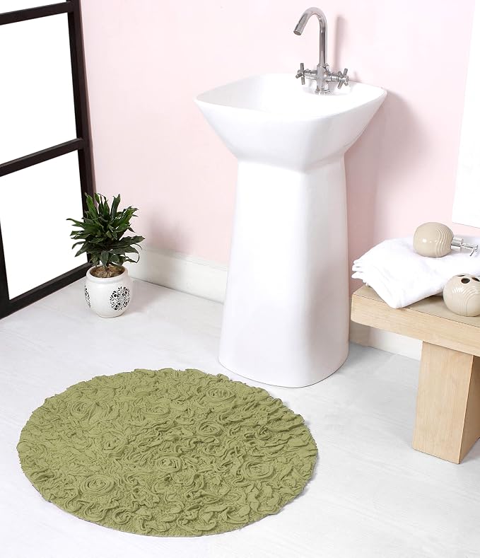 Home Weavers Bell Flower Collection 100% Cotton Tufted Bath Rugs, Extra Soft and Absorbent Bath Rugs, Non-Slip Bath Mats, Machine Washable, Bath Mats for Bathroom Floor and Tub, 22" Round, Green