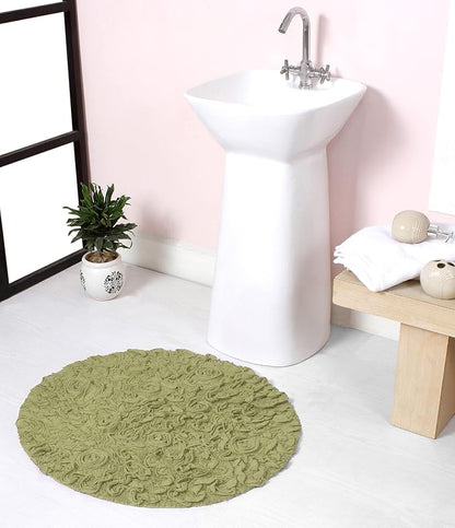 Home Weavers Bell Flower Collection 100% Cotton Tufted Bath Rugs, Extra Soft and Absorbent Bath Rugs, Non-Slip Bath Mats, Machine Washable, Bath Mats for Bathroom Floor and Tub, 22" Round, Green