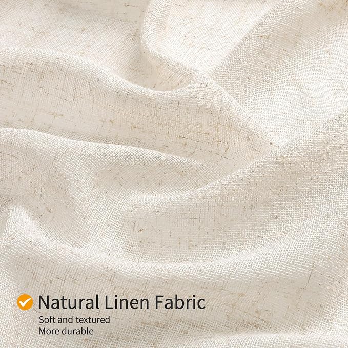 Linen Boho Lace Shower Curtain Liner Set 72x78 | Long Farmhouse Shower Curtain with Macrame Decor, Cotton Bohemian French Country Bath Curtain , Beige/Cream